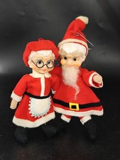 Vintage NOEL Japan Christmas Ornaments Posable Santa Mrs. Claus Rare Find EVC
