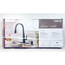 Allen  Roth Matte Black Pull Down Kitchen Faucet with Soap Pump, High Arc