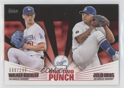 2023 Topps Series 1 One-Two Punch Black 99/299 Julio Urias Walker Buehler sc8