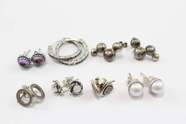 21 Pandora Sterling Silver Earrings Stone Set Birthstone Hoops Heart x 7 (15g)