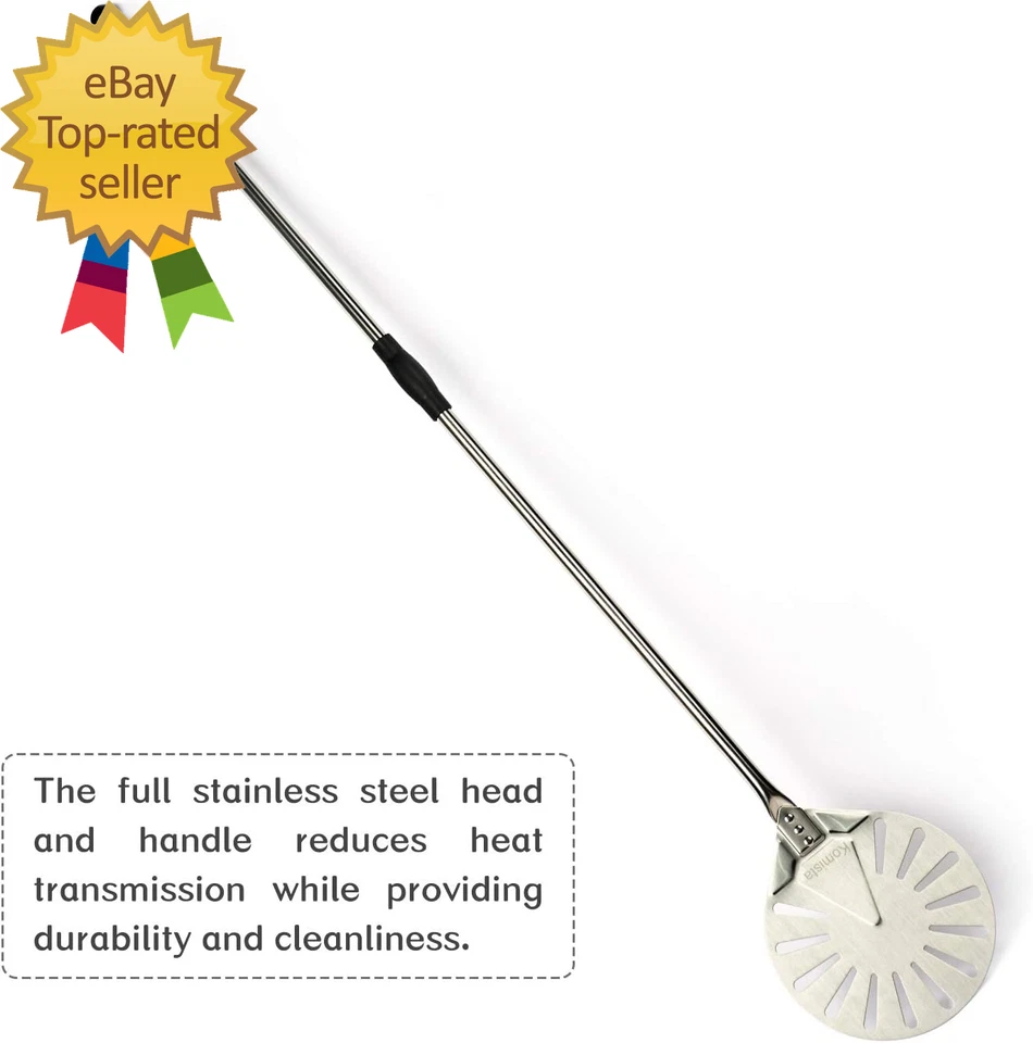 Cáscara de pizza giratoria para horno de ladrillos 9" acero inoxidable pequeña redonda perforada pizza Foto 4 de 4