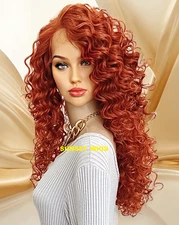 30" FREE PART LACE FRONT WIG LONG CURLY LAYERED COPPER RED HEAT OK NEW