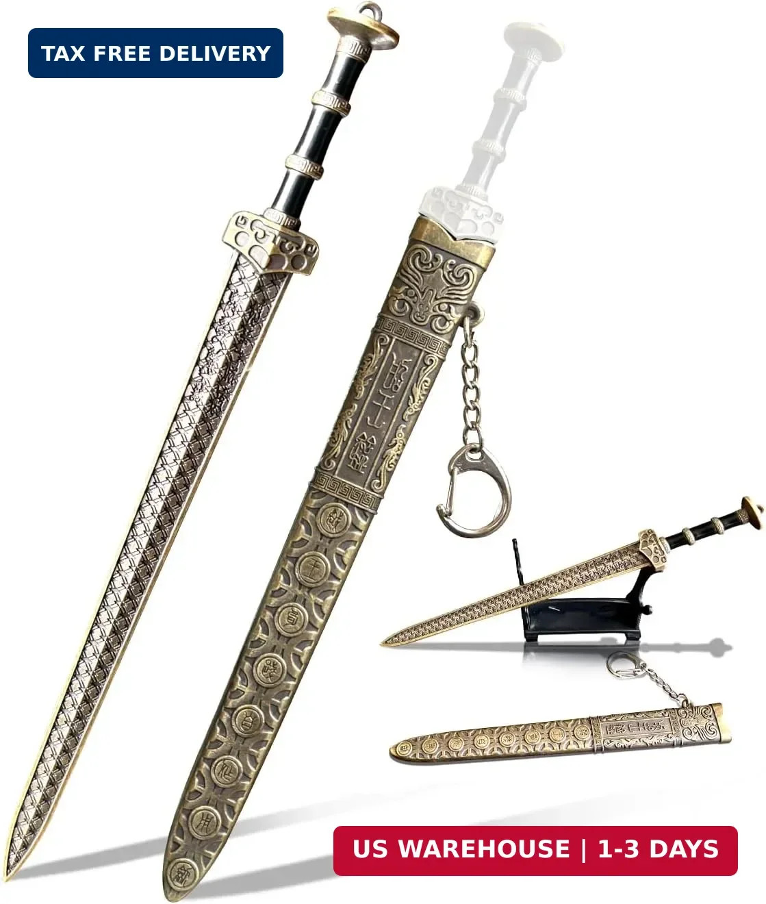 Ancient Sword Letter Opener with Sheath and Display Stand, Decorative Letter Ope