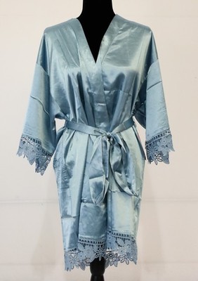 Birdy Grey Women's Claudine Satin Lace Robe AC2 Dusty Blue Size M/L NWT