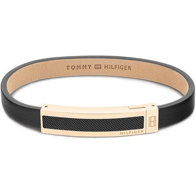 Bracciale Uomo TOMMY HILFIGER WOVEN TEXTURE 2790399 Pelle Nero Gold Dorato