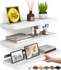 White Floating Shelves for Wall   Rustic Wood Wall Shelves with Metal Brackets f