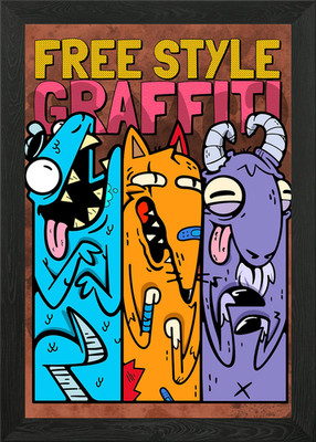 Gerahmtes Wandbild Poster Leinwanddruck Bild Free Style Graffiti Cartoon Monster