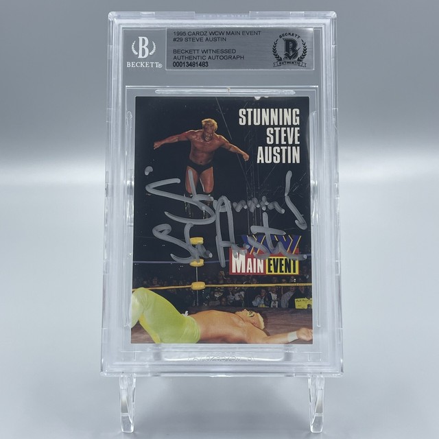 Stunning Steve Austin Signed 1995 Cardz WCW Main #29 Rookie Card RC Beckett BAS