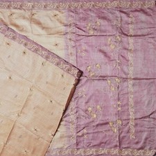Vintage Beige Sarees 100 Pure Silk Handwoven Embroidered Sari 5YD Craft Fabric