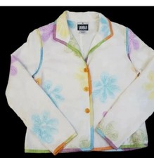 Yak Magic Spring Womens Jacket Size M Nylon Silk White Embroider Pastel Flowers