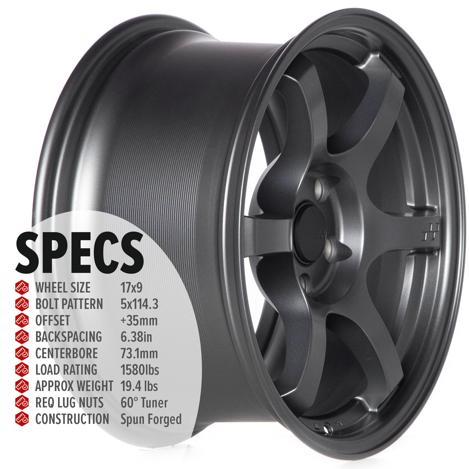 Spun Wheel Rim 1 CIRCUIT CSF1 17x9 5x114.3 +35 MATTE GUNMETAL 57DR SPUN FORGED WHEEL ...