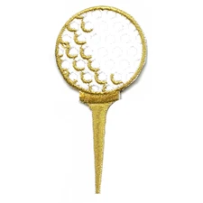 Golf Ball In Gold Tee Embroidered Iron On Patch