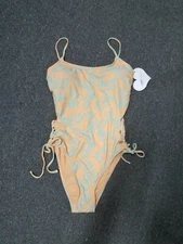 Sugar Coast 1 pc Coral/Teal Palm Print, Size Med or Large AB272, NWT, SHIPS FREE