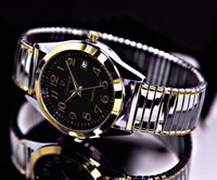 Cla. Damen Armband Uhr Edelstahl Zug Flex Band Schwarz Silber Gold Farben Datum