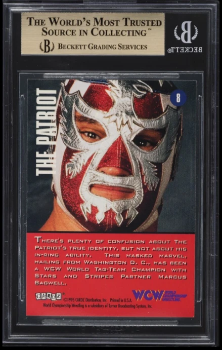 POP 1: The Patriot RC BGS 9.5: 1995 CARDZ WCW Main Event Rookie Card Gisto #8 - Image 2 of 3