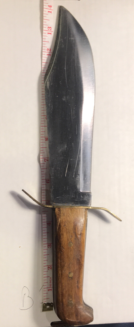 Vintage Pakistan Bowie Knife with Leather Sheath. 10" Blade, 14