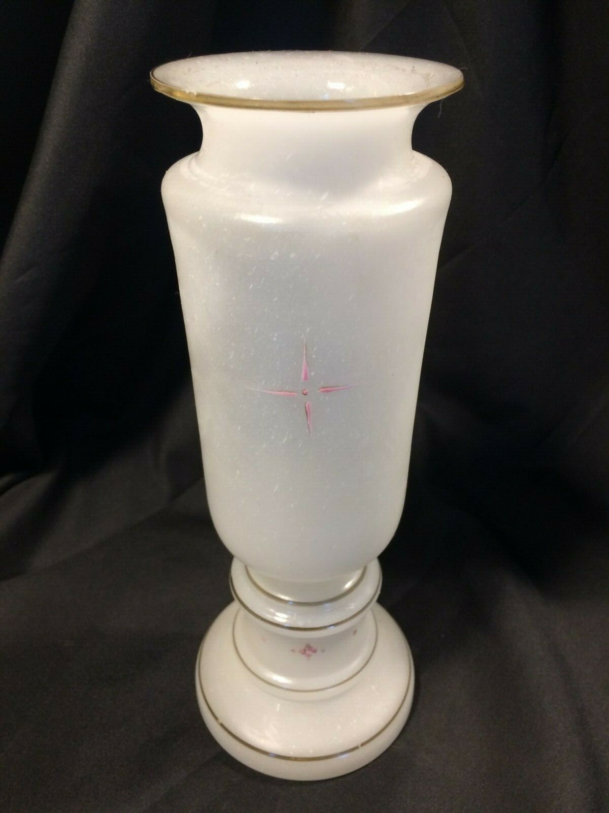 Antique Victorian Bristol Art Glass Vase Frosted Enameled Design Pontil