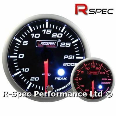 52 mm Prosport Premium gelb weiß Schrittmotor Peak Turbo Boost Gauge - Psi