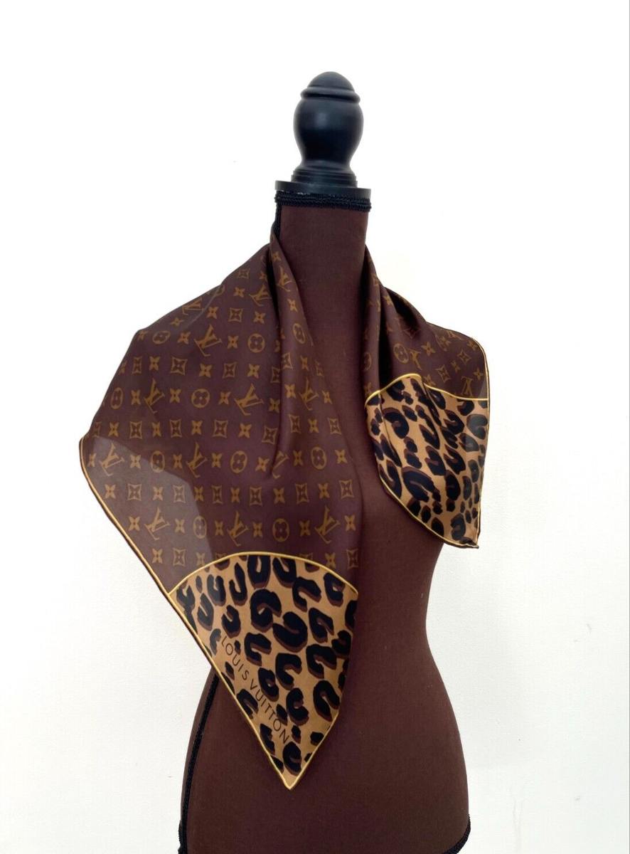 LOUIS VUITTON ルイヴィトン バンダナ スカーフ アニマル Unisex Louis Vuitton Monogram Flowers LV Logo Animal Print Brown