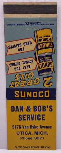 Sunoco, Dan & Bob’s Service, Utica, Michigan, Matchbook Cover