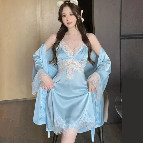 Sexy Mujeres Albornoz Sedoso Satén Batas Vestido de Noche Lencería Prendas para dormir Kimono Vestido - Imagen 7 de 25