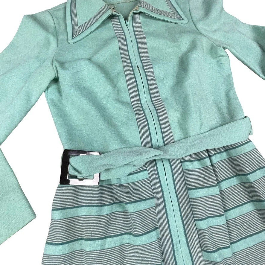 Vestido camisero vintage años 60 70 R&K Originals manga larga cremallera completa verde azulado como nuevo Foto 4 de 4