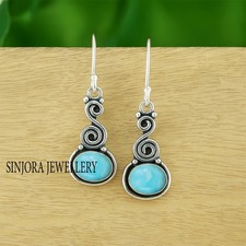 Larimar Gemstone 925 sterling silver handmade Dangle Drop Earrings 1.50"