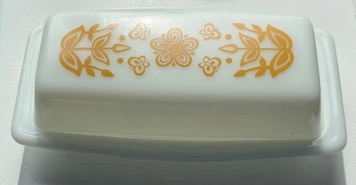 Vintage  Pyrex Milk Glass Butterfly Gold, Butter Dish with Lid