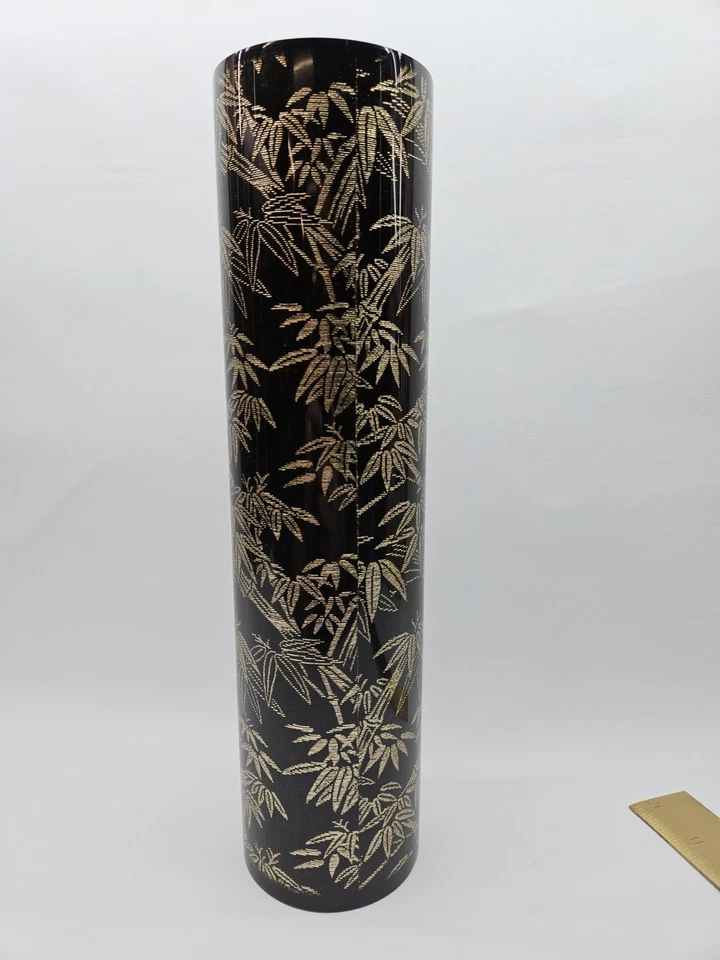 Jarrón de bambú negro vintage japonés de 11" superposición de resina HERMOSO  Foto 2 de 4