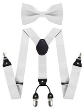 Solid Color Suspender and Silk Bow Tie Set for Men Adjustable Braces