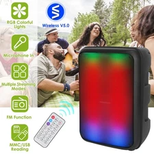 Portable Wireless Party Speaker 8in Colorful Lights DJ PA System with TWS Fun...