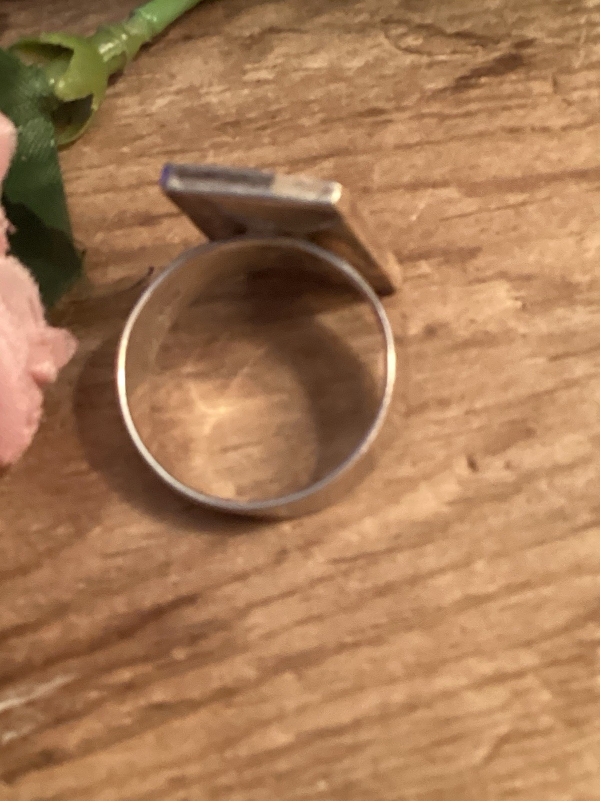 950 Silver Modernist Statement Ring Geometric Inl… - image 4