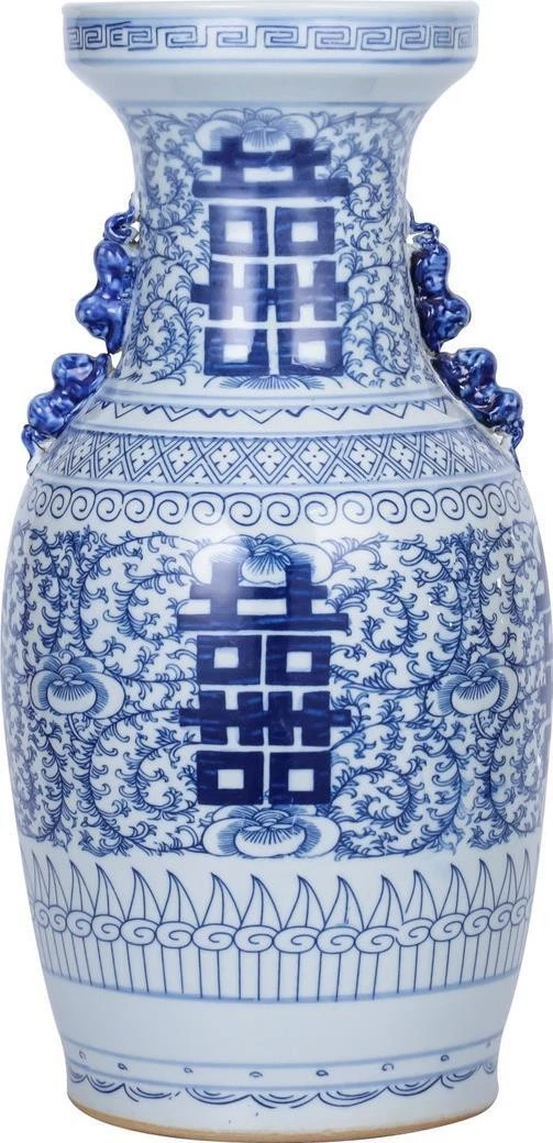 Elegant Handcrafted Blue and White Double Happiness Vase