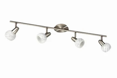 Spotbalken Spot Deckenleuchte Energiespar geeignet Dekorglas 4 Flammig Silber - Bild 1 von 3