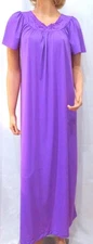 Shadowline Long Purple Nylon Nightgown Roses Short Flutter Sleeves S, M, or L