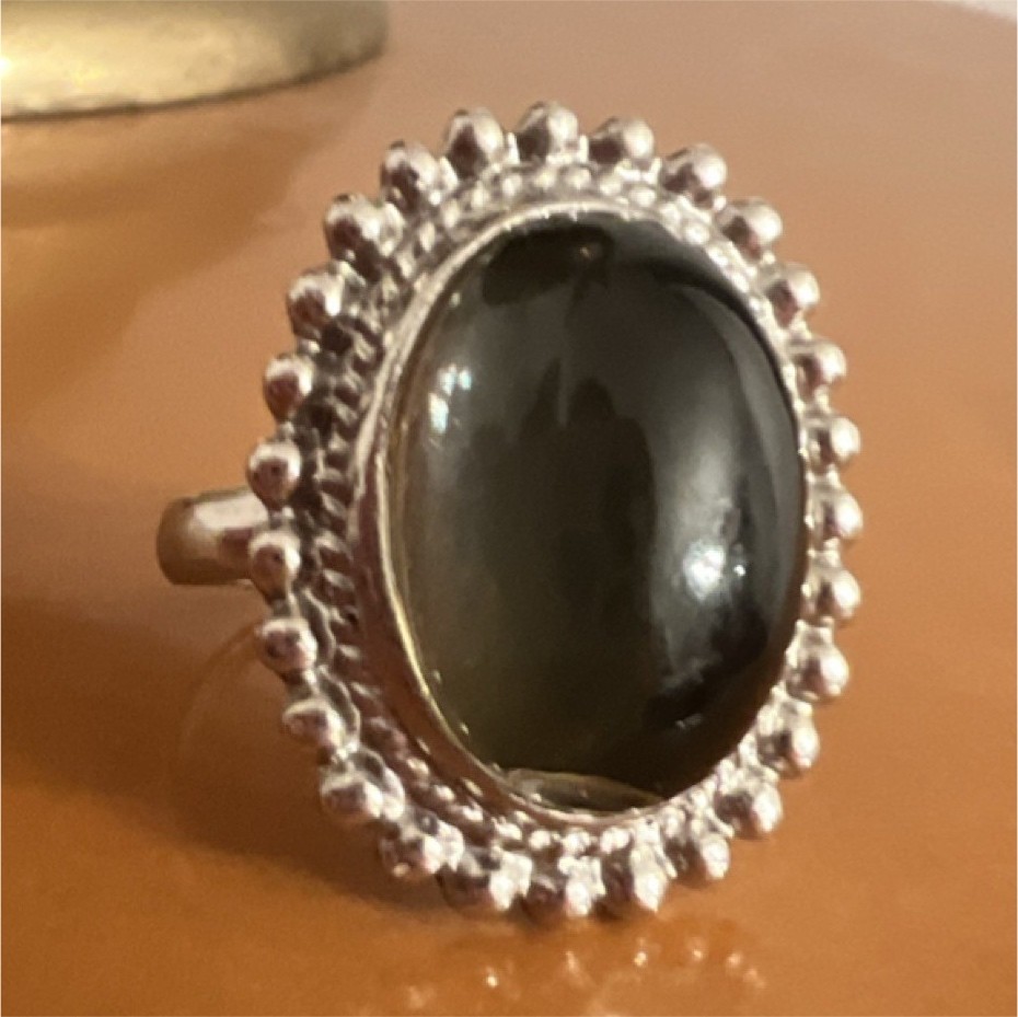 Silver Adjustable Statement Ring with Black Oval … - image 1