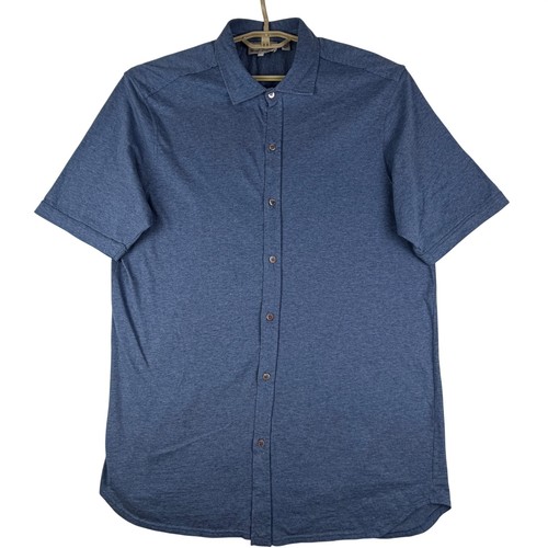 Hickey Freeman, Hickey Freeman Shirt Mens Large (L) Blue Cotton Knit Short Sleeve Made in Italy