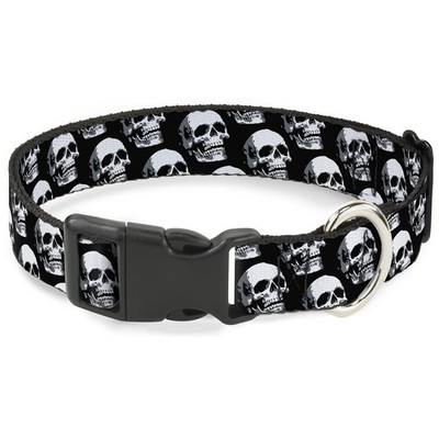 Plastic Clip Collar 3-D Skulls Repeat Black/Grays/White NARROW-Mediu (US IMPORT)