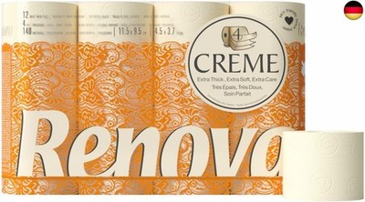 Renova Toilettenpapier 4 lagig Creme parfümiert, 12 Rollen Rolle