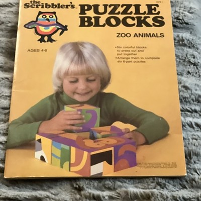 VINTAGE - THE SCRIBBLER'S PUZZLE BLOCKS BOOK   ZOO ANIMALS   AGES 4-6 1983 RARE