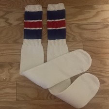 Vintage Kmart Tube Socks NOS Pair Made USA Over Calf Men  s 10-13 Red Blue