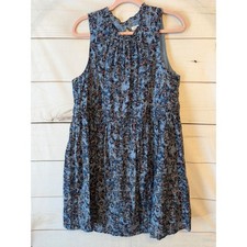 Lucky Brand Womens Blue Floral Leaf Print Sleeveless Ruffle Neck Mini Dress L