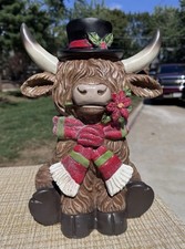 🎄14” HTF Hobby Lobby Winter Holiday Christmas Highland Cow in Top Hat~NEW!