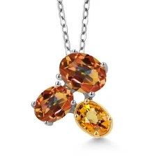 925 Silver and 10K Yellow Gold Ecstasy Mystic Topaz and Yellow Sapphire Pendant