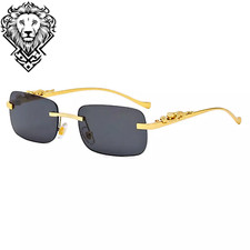 Gold Crocodile Frameless Small Rectangle Women's Black Sunglasses Rimless Eyewea