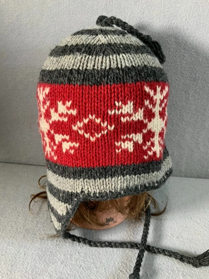 Gorro Eddie Bauer de colección mezcla de lana sombrero copo de nieve tejido barbilla corbata talla única Foto 2 de 4