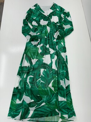Shein Green White Leaf Print Long Sleeve Dress Womens Size 4XL