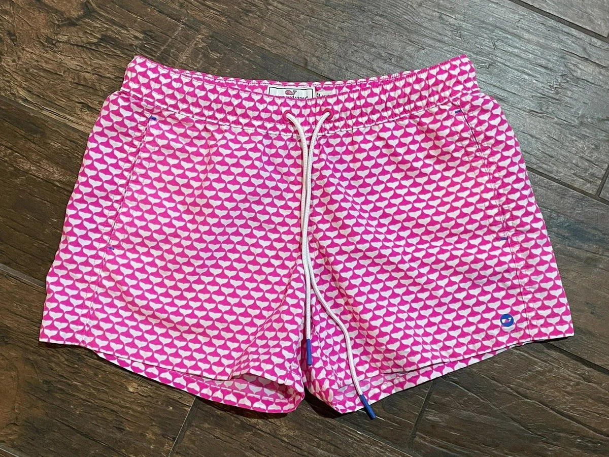 Vineyard Vines Whale Tail Print Performance Shorts 2H0358 Pink White. Size XXS