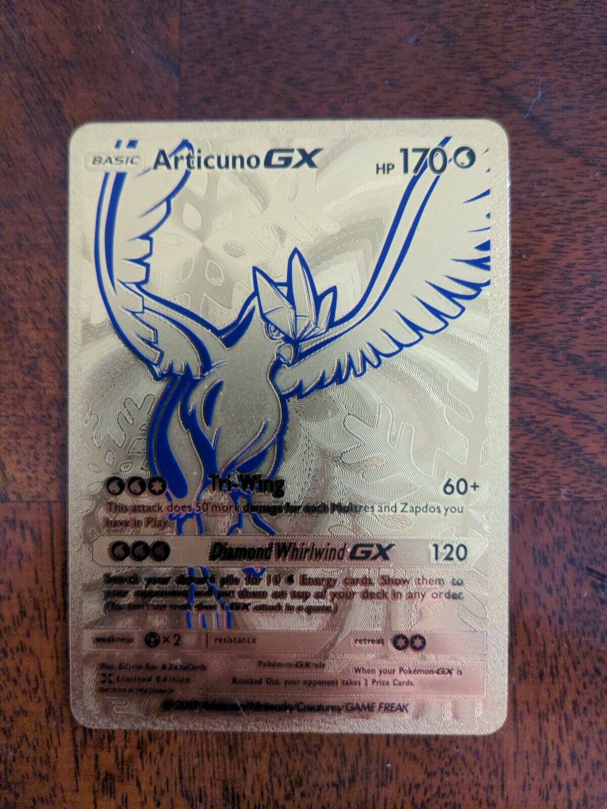 GOLD Articuno GX metal collector's Replica