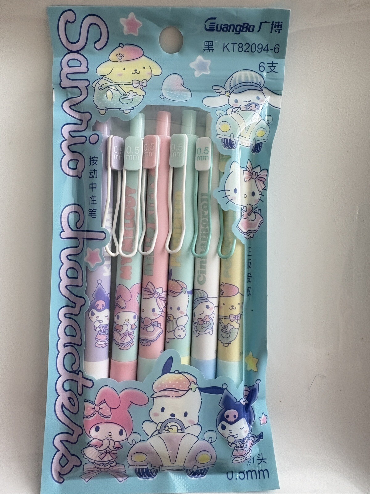 Sanrio 6-Piece Gel Pen Set with 0.5mm Black Ink